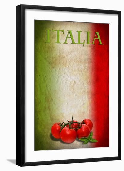 Traditional Italian Flag With Tomatoes And Basil-pongiluppi-Framed Art Print