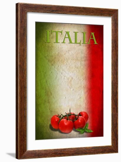 Traditional Italian Flag With Tomatoes And Basil-pongiluppi-Framed Art Print
