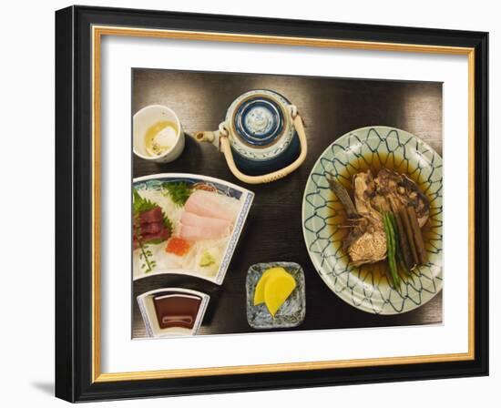 Traditional Japanese Meal of Sushi and Fish Head, Tokyo, Honshu Island, Japan-Kober Christian-Framed Photographic Print