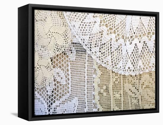 Traditional lace curtain, Dubrovnik, Dalmatia, Croatia-Merrill Images-Framed Premier Image Canvas