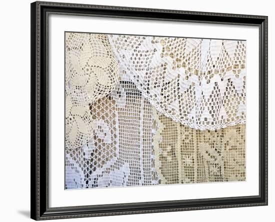 Traditional lace curtain, Dubrovnik, Dalmatia, Croatia-Merrill Images-Framed Photographic Print