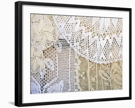 Traditional lace curtain, Dubrovnik, Dalmatia, Croatia-Merrill Images-Framed Photographic Print