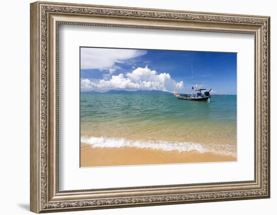 Traditional Long-Tailed Fishing Boat Moored Off Maenam Beach on the North Coast of Koh Samui-Lee Frost-Framed Photographic Print