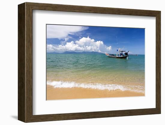 Traditional Long-Tailed Fishing Boat Moored Off Maenam Beach on the North Coast of Koh Samui-Lee Frost-Framed Photographic Print