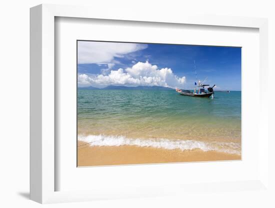 Traditional Long-Tailed Fishing Boat Moored Off Maenam Beach on the North Coast of Koh Samui-Lee Frost-Framed Photographic Print