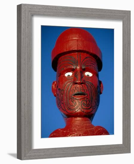 Traditional Maori 'Poupou' Figure, Whakarewarewa Village, Rotorua, New Zealand-Robert Francis-Framed Photographic Print