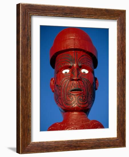 Traditional Maori 'Poupou' Figure, Whakarewarewa Village, Rotorua, New Zealand-Robert Francis-Framed Photographic Print