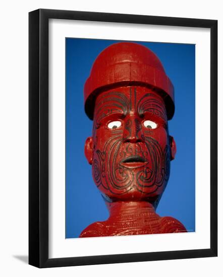 Traditional Maori 'Poupou' Figure, Whakarewarewa Village, Rotorua, New Zealand-Robert Francis-Framed Photographic Print