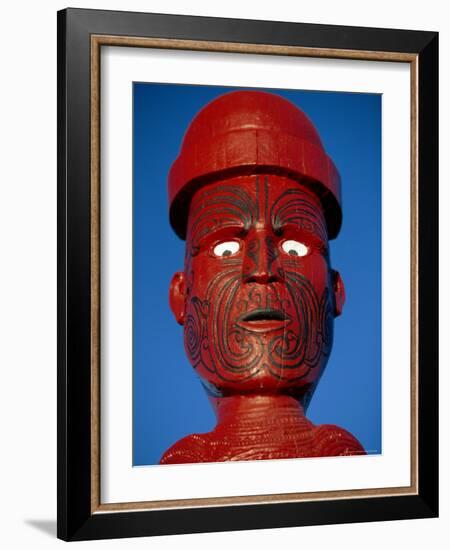 Traditional Maori 'Poupou' Figure, Whakarewarewa Village, Rotorua, New Zealand-Robert Francis-Framed Photographic Print