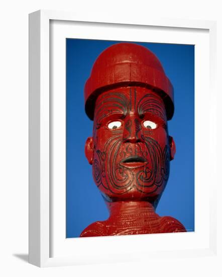 Traditional Maori 'Poupou' Figure, Whakarewarewa Village, Rotorua, New Zealand-Robert Francis-Framed Photographic Print