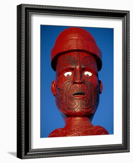 Traditional Maori 'Poupou' Figure, Whakarewarewa Village, Rotorua, New Zealand-Robert Francis-Framed Photographic Print