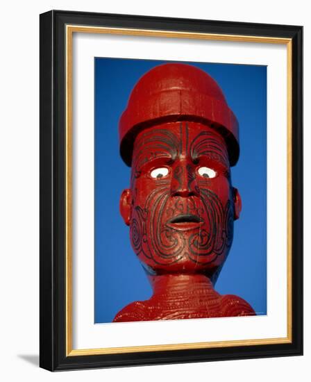 Traditional Maori 'Poupou' Figure, Whakarewarewa Village, Rotorua, New Zealand-Robert Francis-Framed Photographic Print