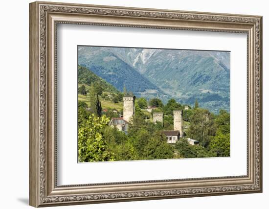 Traditional medieval Svanetian tower houses, Lashtkhveri village, Svaneti region, Georgia, Caucasus-G&M Therin-Weise-Framed Photographic Print