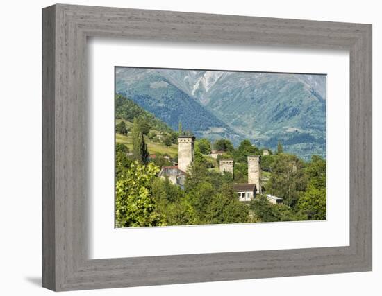 Traditional medieval Svanetian tower houses, Lashtkhveri village, Svaneti region, Georgia, Caucasus-G&M Therin-Weise-Framed Photographic Print