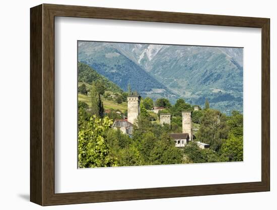 Traditional medieval Svanetian tower houses, Lashtkhveri village, Svaneti region, Georgia, Caucasus-G&M Therin-Weise-Framed Photographic Print