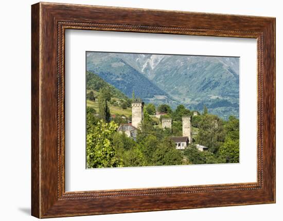 Traditional medieval Svanetian tower houses, Lashtkhveri village, Svaneti region, Georgia, Caucasus-G&M Therin-Weise-Framed Photographic Print