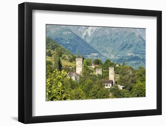 Traditional medieval Svanetian tower houses, Lashtkhveri village, Svaneti region, Georgia, Caucasus-G&M Therin-Weise-Framed Photographic Print