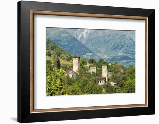 Traditional medieval Svanetian tower houses, Lashtkhveri village, Svaneti region, Georgia, Caucasus-G&M Therin-Weise-Framed Photographic Print