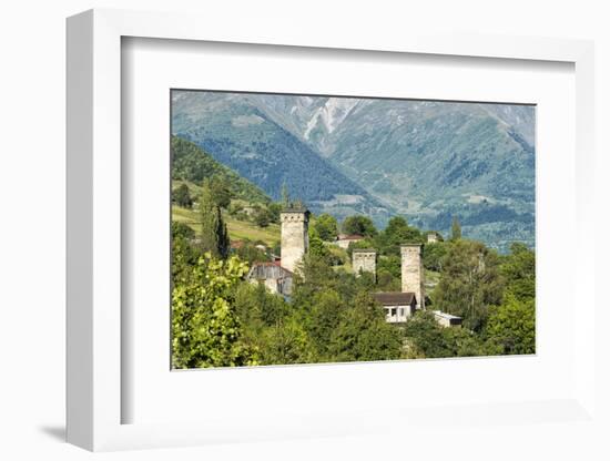 Traditional medieval Svanetian tower houses, Lashtkhveri village, Svaneti region, Georgia, Caucasus-G&M Therin-Weise-Framed Photographic Print