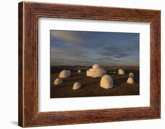 Traditional mongolian Ovoo shrine / Buddhist shrine near border between Russian and Mongolia-Igor Shpilenok-Framed Photographic Print