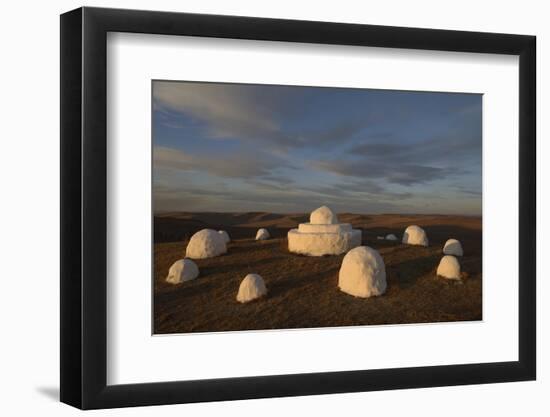 Traditional mongolian Ovoo shrine / Buddhist shrine near border between Russian and Mongolia-Igor Shpilenok-Framed Photographic Print