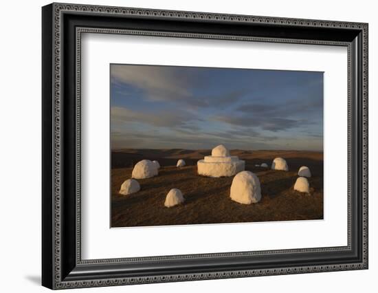 Traditional mongolian Ovoo shrine / Buddhist shrine near border between Russian and Mongolia-Igor Shpilenok-Framed Photographic Print