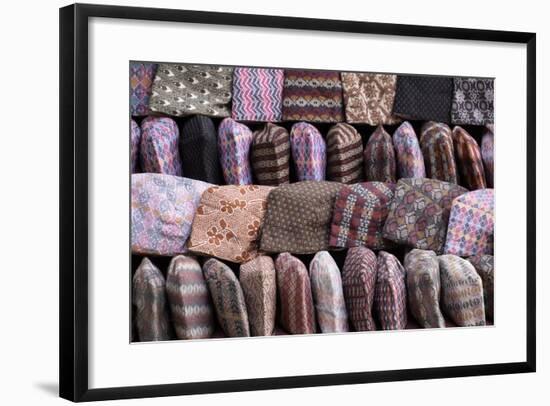 Traditional Nepalese Hats on Sale on a Market Stall in Kathmandu, Nepal, Asia-John Woodworth-Framed Photographic Print