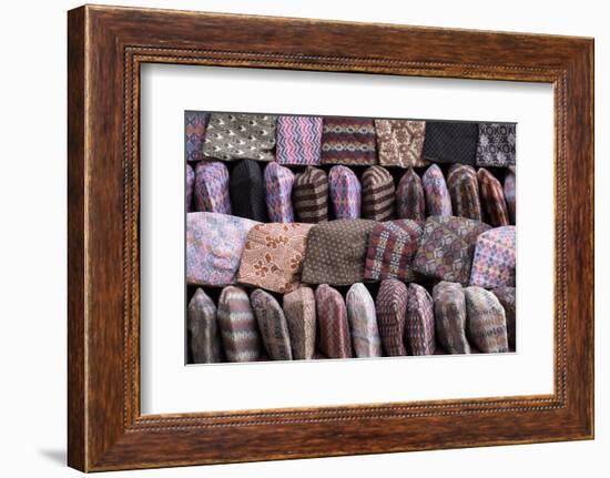 Traditional Nepalese Hats on Sale on a Market Stall in Kathmandu, Nepal, Asia-John Woodworth-Framed Photographic Print