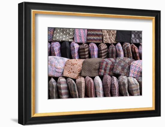 Traditional Nepalese Hats on Sale on a Market Stall in Kathmandu, Nepal, Asia-John Woodworth-Framed Photographic Print