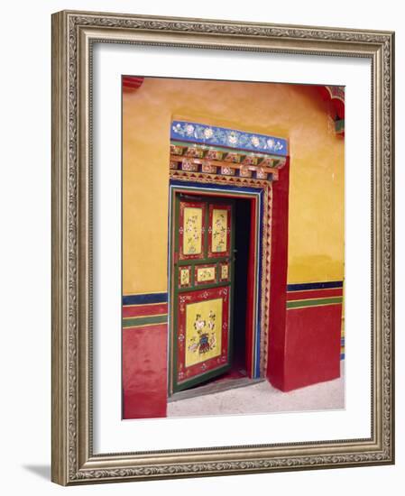 Traditional Painted Door in the Summer Palace of the Dalai Lama, Norbulingka, Lhasa, Tibet, China-Gina Corrigan-Framed Photographic Print