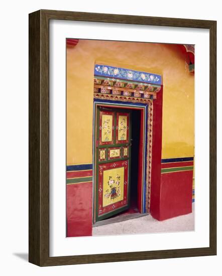 Traditional Painted Door in the Summer Palace of the Dalai Lama, Norbulingka, Lhasa, Tibet, China-Gina Corrigan-Framed Photographic Print