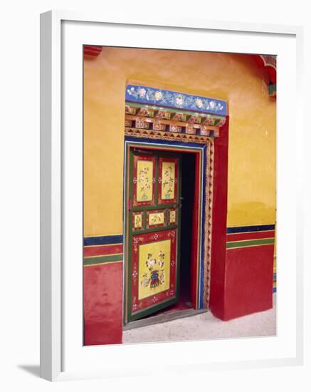 Traditional Painted Door in the Summer Palace of the Dalai Lama, Norbulingka, Lhasa, Tibet, China-Gina Corrigan-Framed Photographic Print