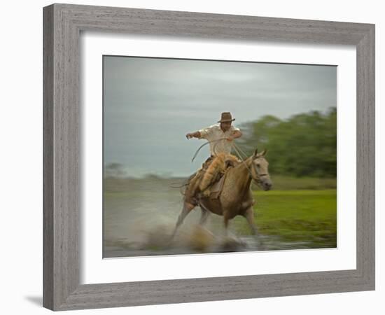 Traditional Pantanal Cowboys, Peao Pantaneiro, in Wetlands, Mato Grosso Do Sur Region, Brazil-Mark Hannaford-Framed Photographic Print
