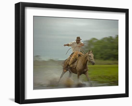 Traditional Pantanal Cowboys, Peao Pantaneiro, in Wetlands, Mato Grosso Do Sur Region, Brazil-Mark Hannaford-Framed Photographic Print