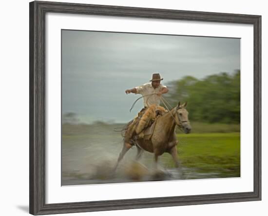 Traditional Pantanal Cowboys, Peao Pantaneiro, in Wetlands, Mato Grosso Do Sur Region, Brazil-Mark Hannaford-Framed Photographic Print