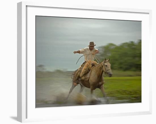 Traditional Pantanal Cowboys, Peao Pantaneiro, in Wetlands, Mato Grosso Do Sur Region, Brazil-Mark Hannaford-Framed Photographic Print