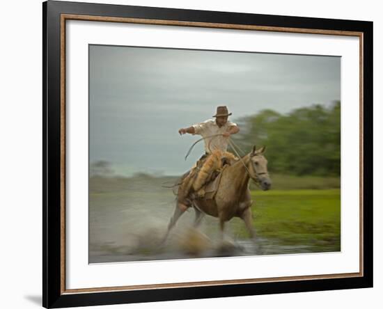 Traditional Pantanal Cowboys, Peao Pantaneiro, in Wetlands, Mato Grosso Do Sur Region, Brazil-Mark Hannaford-Framed Photographic Print