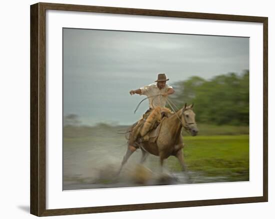 Traditional Pantanal Cowboys, Peao Pantaneiro, in Wetlands, Mato Grosso Do Sur Region, Brazil-Mark Hannaford-Framed Photographic Print