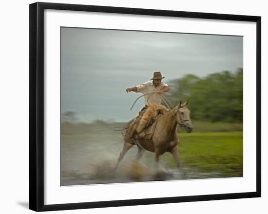 Traditional Pantanal Cowboys, Peao Pantaneiro, in Wetlands, Mato Grosso Do Sur Region, Brazil-Mark Hannaford-Framed Photographic Print