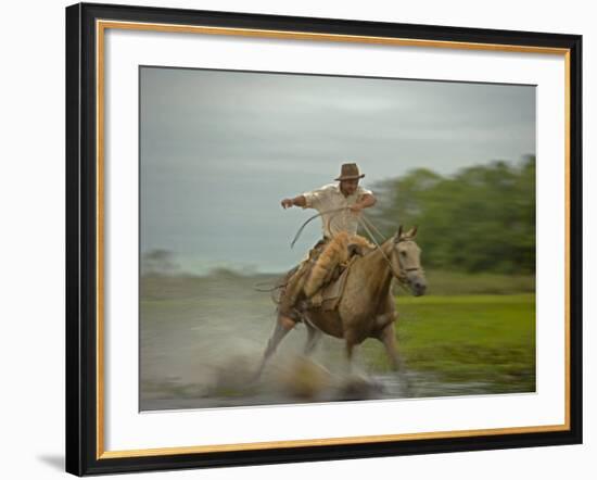 Traditional Pantanal Cowboys, Peao Pantaneiro, in Wetlands, Mato Grosso Do Sur Region, Brazil-Mark Hannaford-Framed Photographic Print