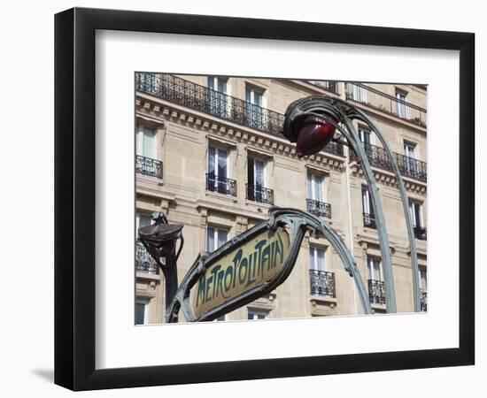 Traditional Parisian Metro Sign, Paris, France, Europe-Martin Child-Framed Photographic Print