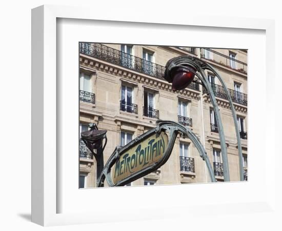 Traditional Parisian Metro Sign, Paris, France, Europe-Martin Child-Framed Photographic Print