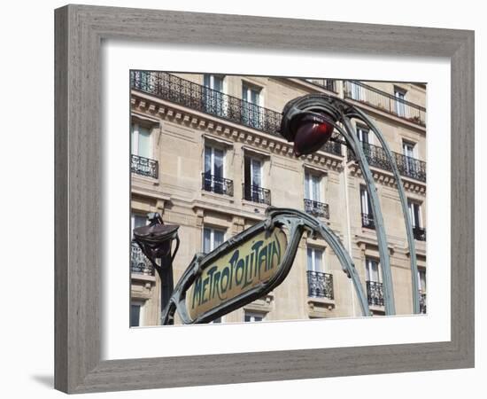 Traditional Parisian Metro Sign, Paris, France, Europe-Martin Child-Framed Photographic Print