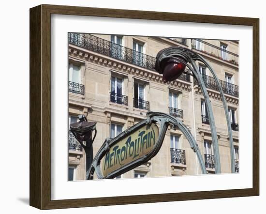 Traditional Parisian Metro Sign, Paris, France, Europe-Martin Child-Framed Photographic Print