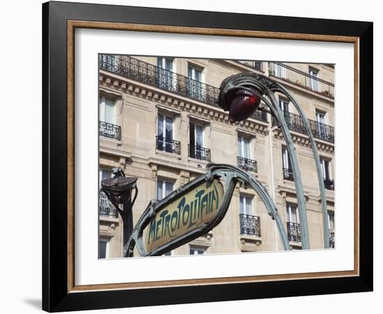 Traditional Parisian Metro Sign, Paris, France, Europe-Martin Child-Framed Photographic Print