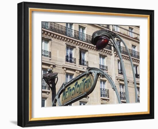 Traditional Parisian Metro Sign, Paris, France, Europe-Martin Child-Framed Photographic Print