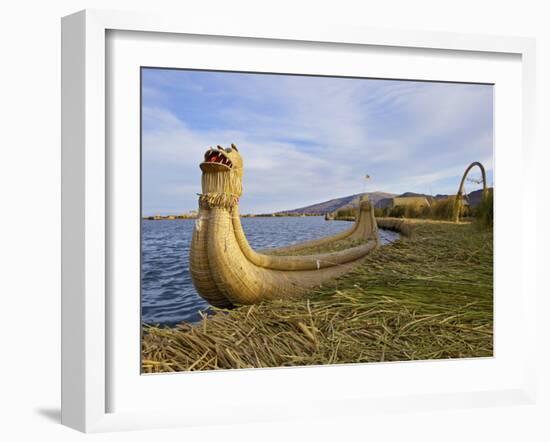 Traditional Reed Boat Uros Island, Flotantes, Lake Titicaca, Peru, South America-Simon Montgomery-Framed Photographic Print