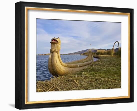 Traditional Reed Boat Uros Island, Flotantes, Lake Titicaca, Peru, South America-Simon Montgomery-Framed Photographic Print