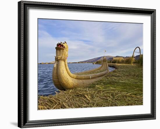 Traditional Reed Boat Uros Island, Flotantes, Lake Titicaca, Peru, South America-Simon Montgomery-Framed Photographic Print