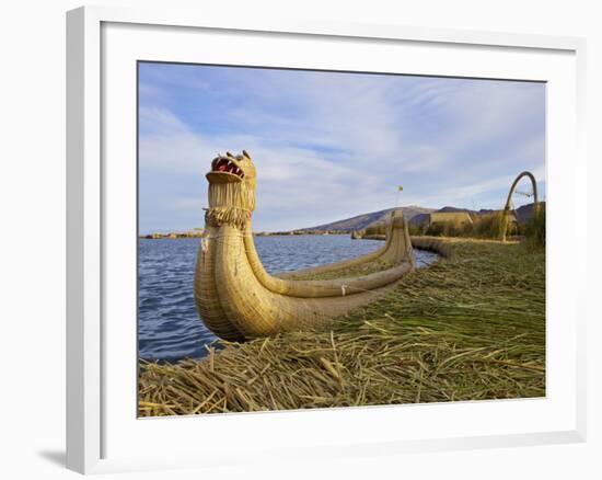 Traditional Reed Boat Uros Island, Flotantes, Lake Titicaca, Peru, South America-Simon Montgomery-Framed Photographic Print